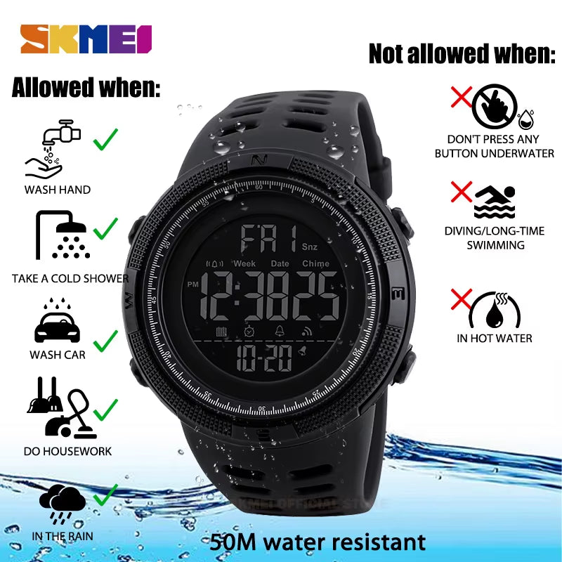 Fashion Outdoor Sport Watch Men Multifunction Watches Alarm Clock Chrono 5Bar Waterproof Digital Watch Reloj Hombre 1251