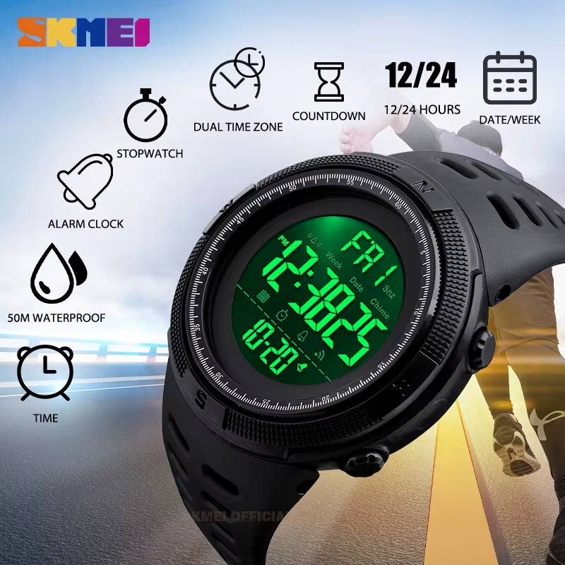 Fashion Outdoor Sport Watch Men Multifunction Watches Alarm Clock Chrono 5Bar Waterproof Digital Watch Reloj Hombre 1251