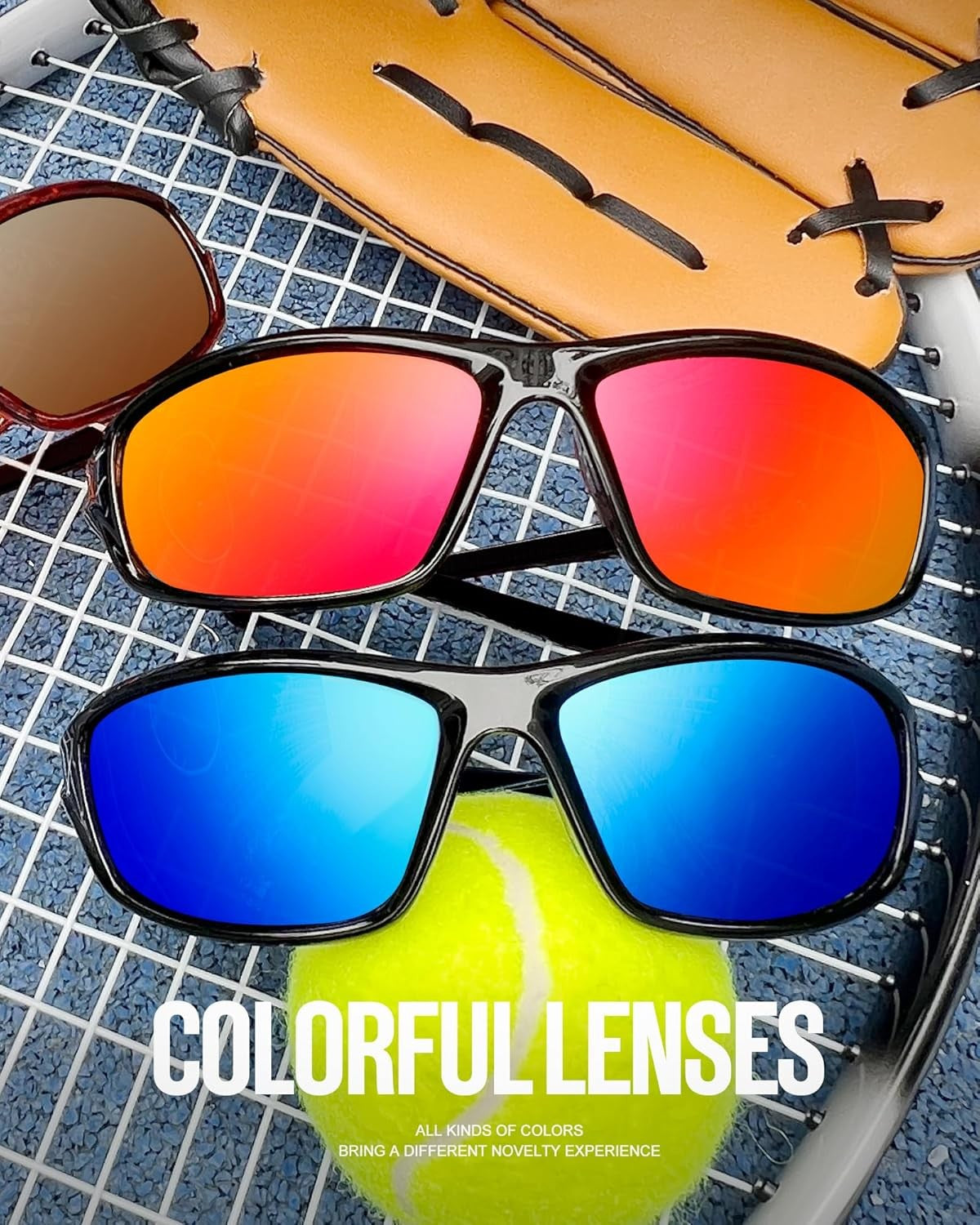 KALIYADI Polarized Sunglasses-Men Sports Medium, A02-Black/Ice Blue/Red