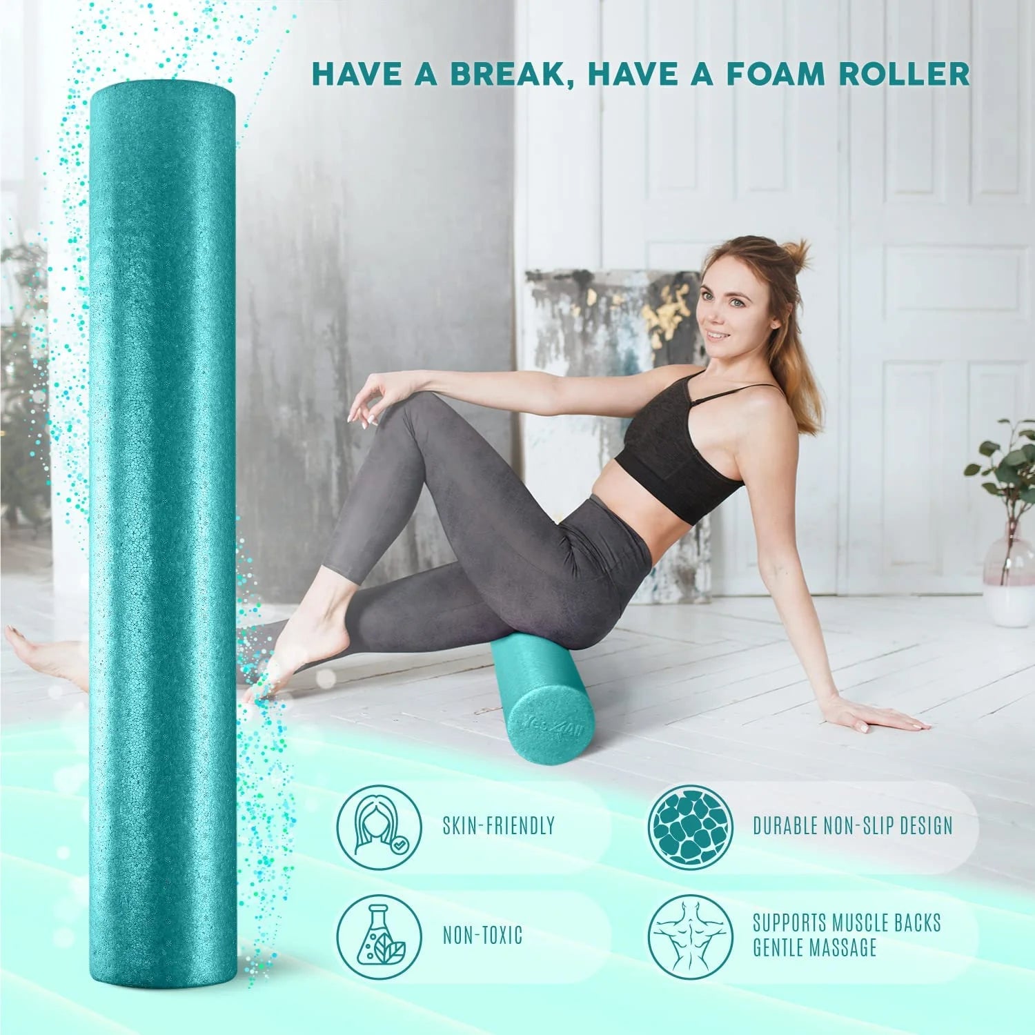 36Inch Exercise Foam Roller EPP Turquoise