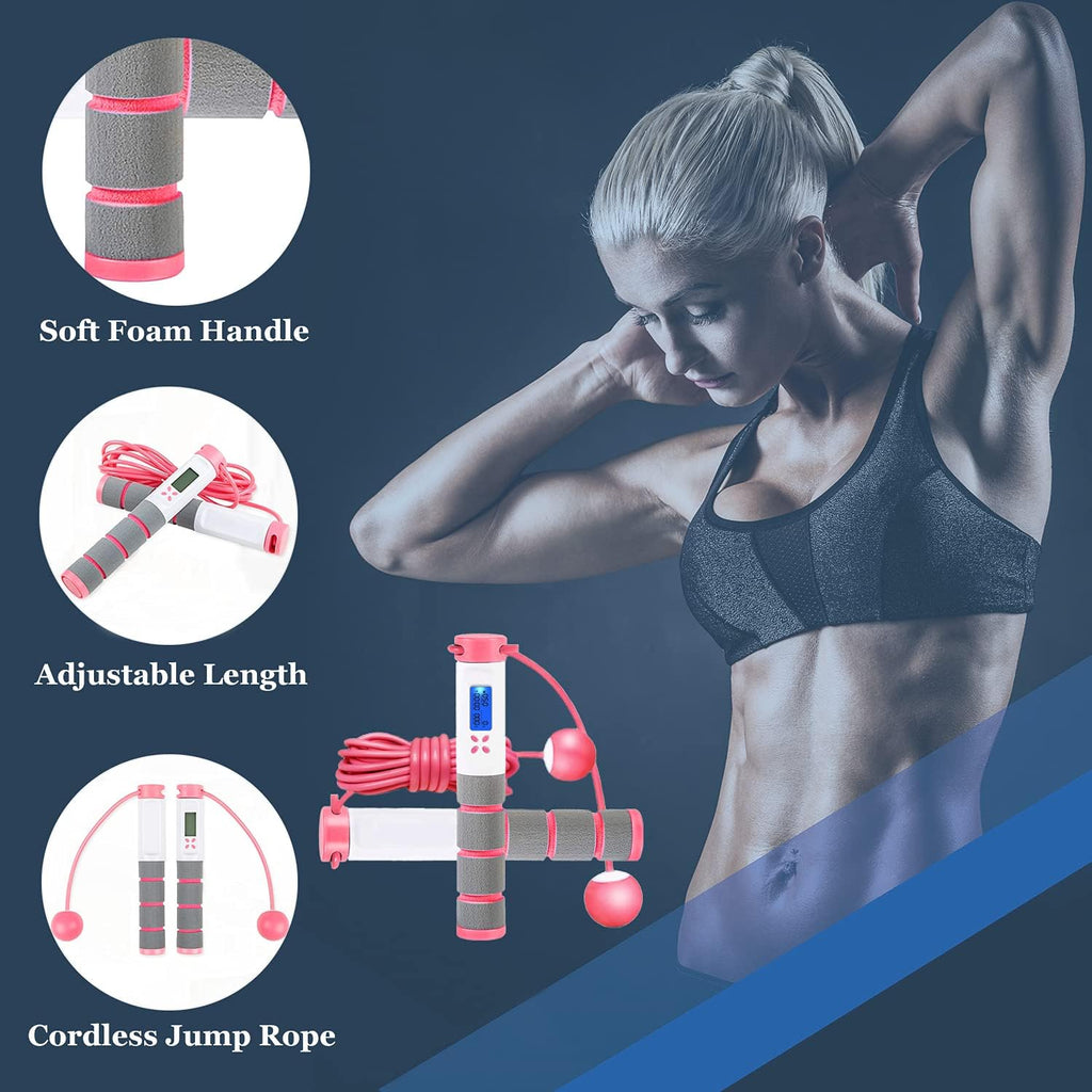 Jump Rope,Digital Weighted Jumping Rope with Counter for Fitness Exercise Training, Adjustable Cordless Speed Skipping Rope Workout for Adults,Women, Men,Kids