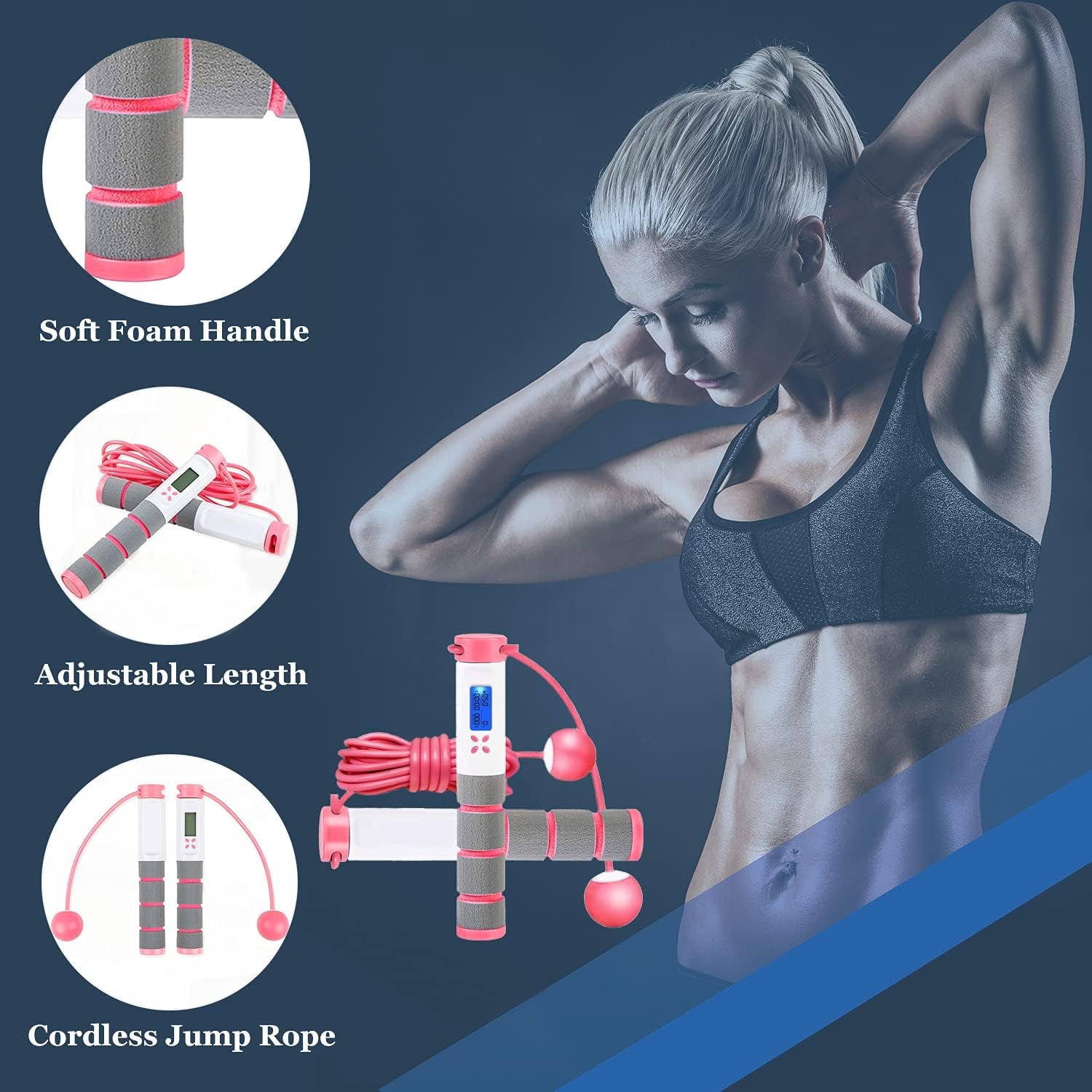 Jump Rope,Digital Weighted Jumping Rope with Counter for Fitness Exercise Training, Adjustable Cordless Speed Skipping Rope Workout for Adults,Women, Men,Kids