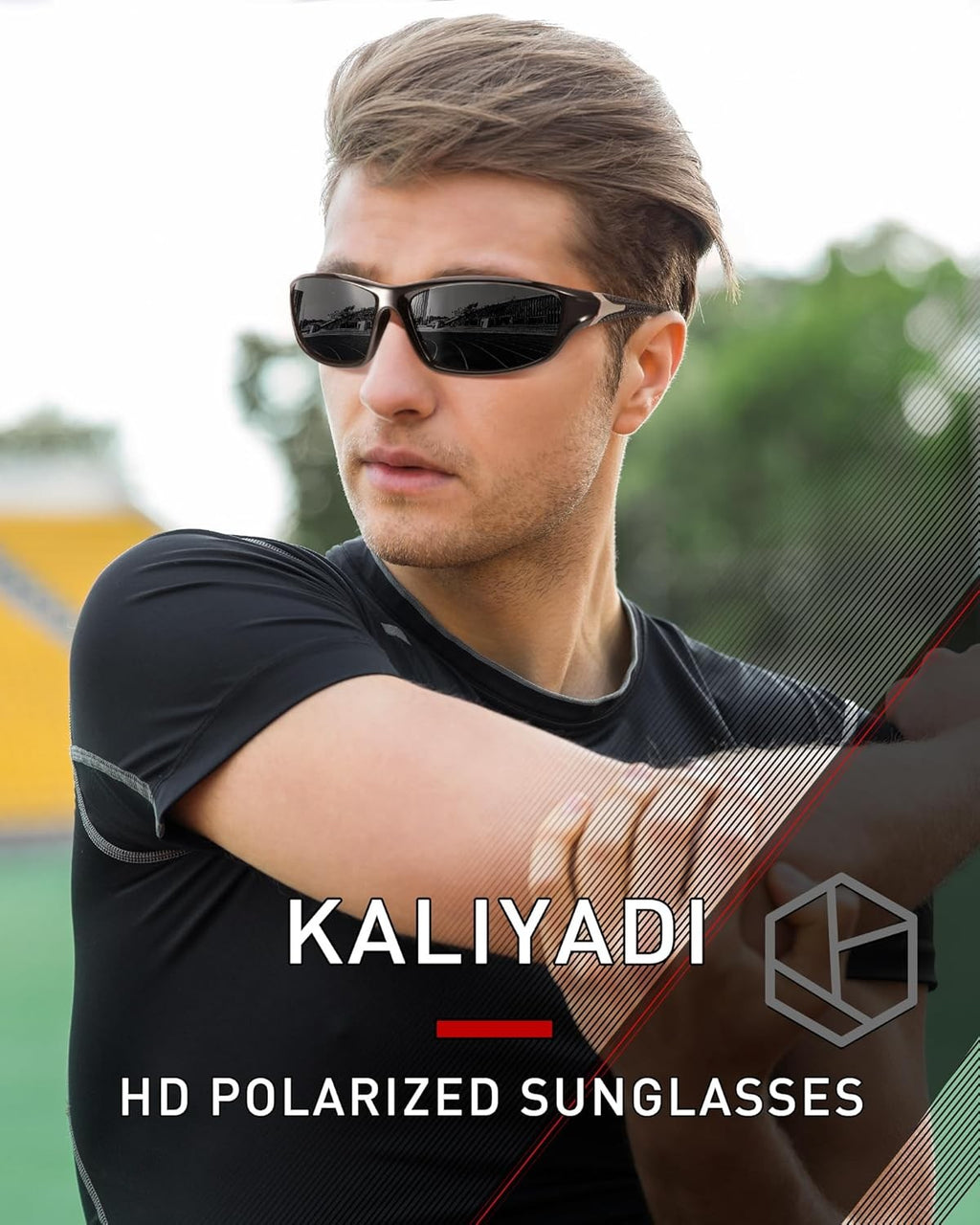 KALIYADI Polarized Sunglasses-Men Sports Medium, A02-Black/Ice Blue/Red