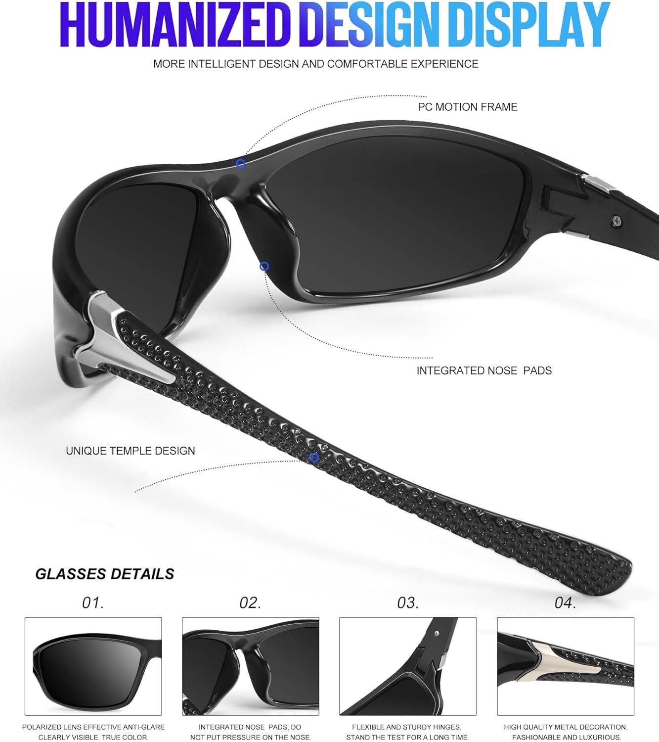 KALIYADI Polarized Sunglasses-Men Sports Medium, A02-Black/Ice Blue/Red